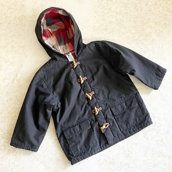 Vintage 2002 baby Gap Size 4 Hooded Toggle Jacket Black Pockets Y2K Early 2000s - Picture 1 of 7